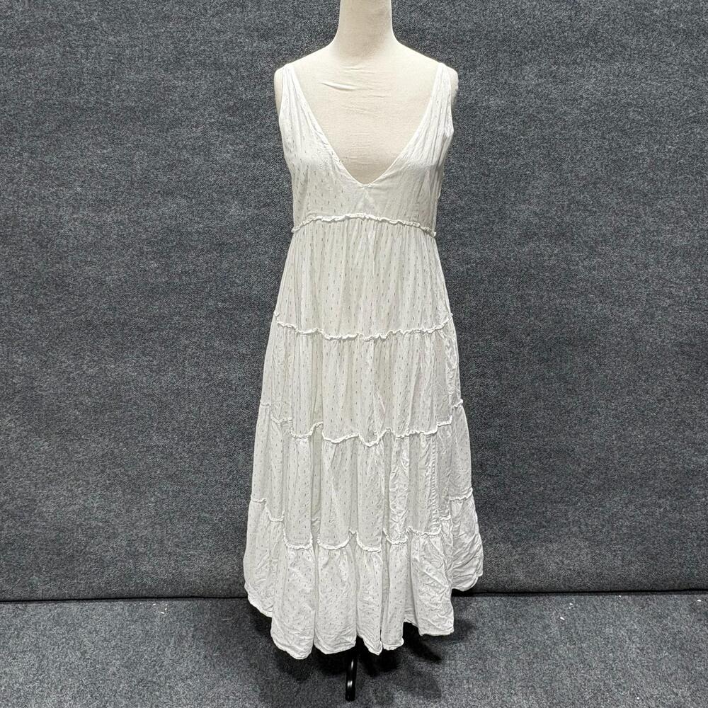 Splendid Dress Womens Small White Embroidered Polka Dot Tiered Maxi Sundress